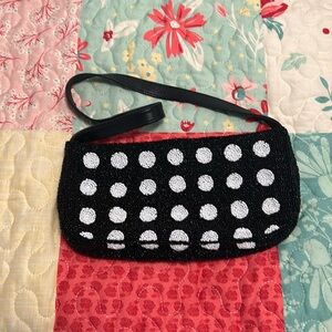 FSP Polka Dot black and white Beaded Purse. Color reverse on other side.